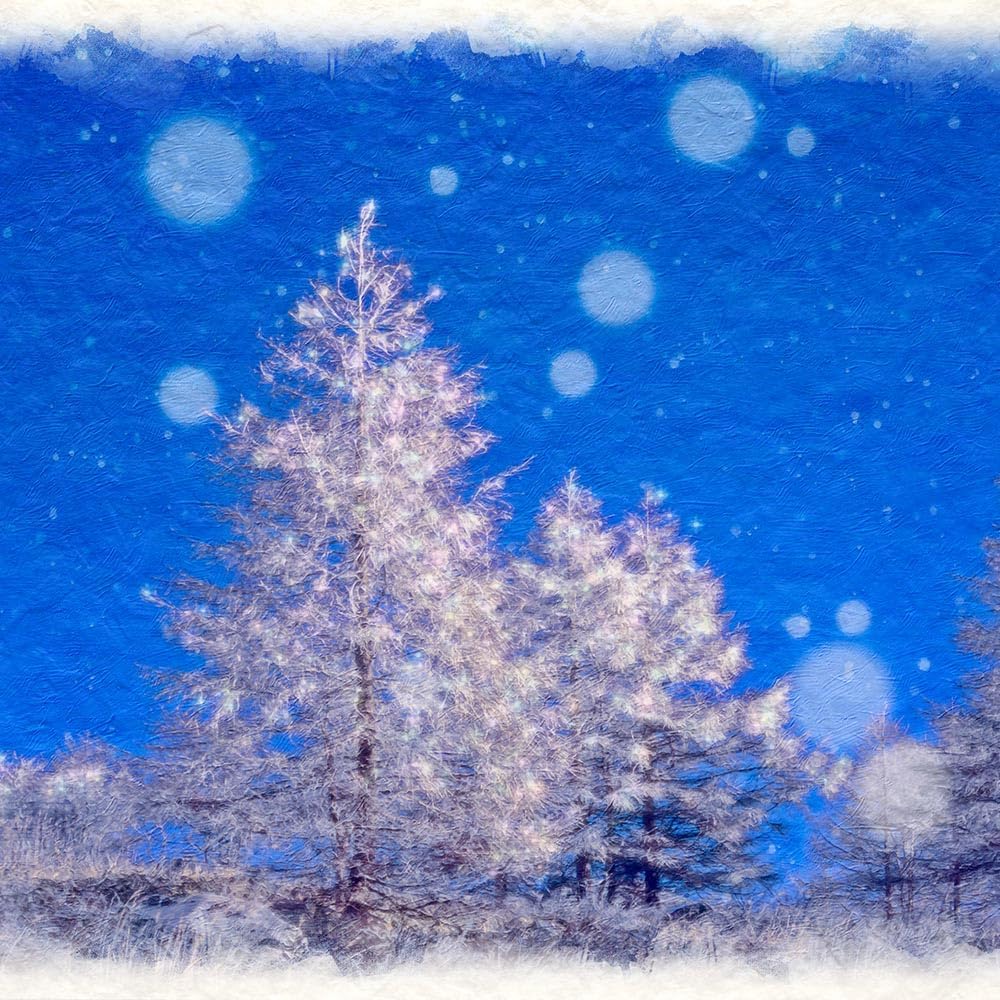 エアロゾル】 和紙の絵写真 「丘の上のカラマツの樹氷と輝く水玉」 立体